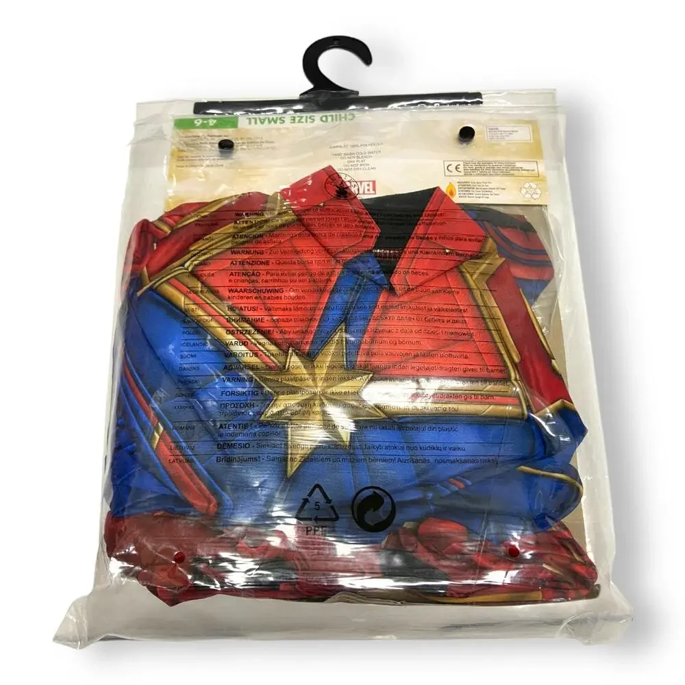 Captain Marvel Costume Girls Small 4-6 Rubies Padded Jumpsuit‎ Headpiece NIP